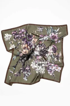 Silk Scarf Khaki Floral