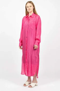 Silk Shirt Dress Fuchsia