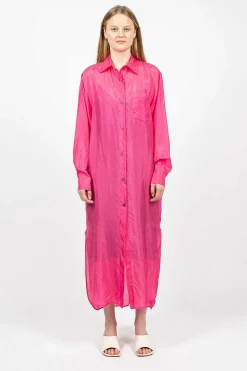 Silk Shirt Dress Fuchsia