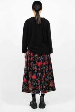 Tuck Velveteen Skirt Bird Print