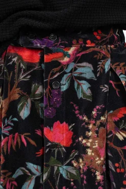 Tuck Velveteen Skirt Bird Print