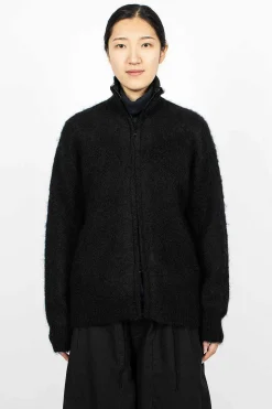 Zipped Mohair Cardigan Black
